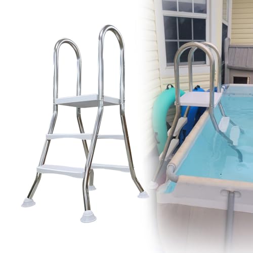 Escalera doble para piscina arriba tierra, 3 peldaños cada lado miniatura 1