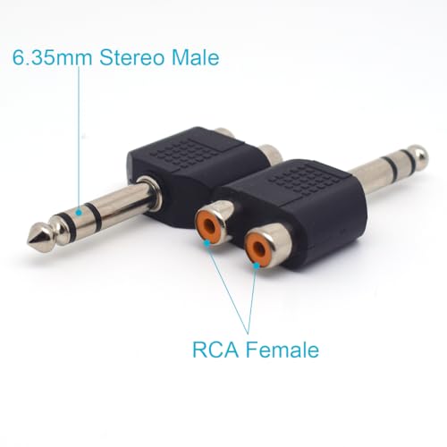 Adaptador 6.35mm estéreo macho a 2 RCA hembra pack x4 miniatura 3