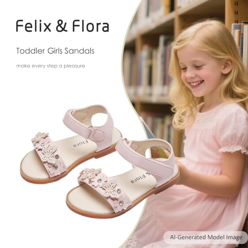Image of Felix & Flora Toddler Girl Sandals -Flower Girl Dress Shoes Open Toe Little Kid Flats