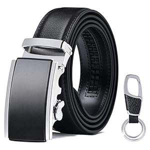 flintronic Men’s Leather Belt, Automatic Buckle Leather Ratchet Belt 3.5cm * 125cm-130cm (Keychain & Gift Box Include)