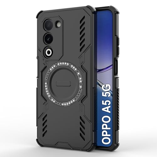 Image of Zapcase Back Case Cover for Oppo A5 5G | Magnetic Case with Built-in Metal Ring | Supports MagSafe Charger, Wallet & Car Mount | Shockproof Hybrid PC + TPU | Black