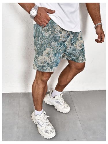 GORGLITTER Men's Floral Embroidery Drawstring Shorts Graphic Paisley Casual Gym Shorts4