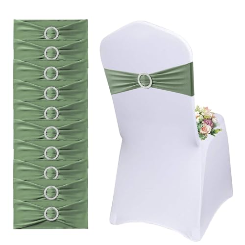 QeeFop Lot de 50 Écharpes De Chaise Élastiques avec Boucle Ronde - Housse de Chaise et Ceinture Extensible Décoration pour Mariage, Banquet, Fête,...