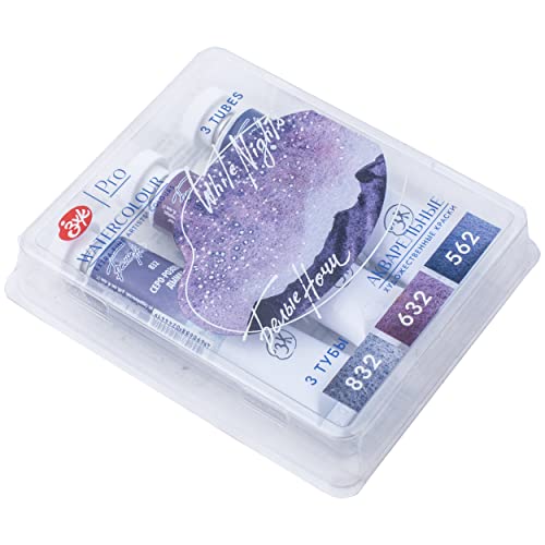 White Nights Conjunto de aquarela profissional de grau de artista extra fino 3 x tubos de 10 ml cores granuladas por Nevskaya Palitra (espaço)