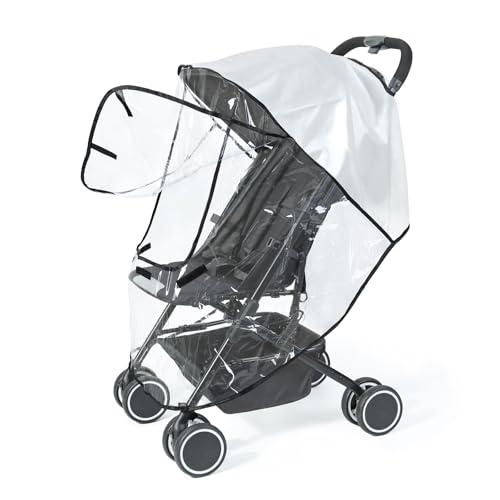 Image of Universal Clear Stroller Rain Cover, No-Zip Waterproof Stroller Cover - Food Grade EVA & Frosted PVC, Baby Travel Weather Shield, Breathable Rain Cover for Most Single Strollers, Black