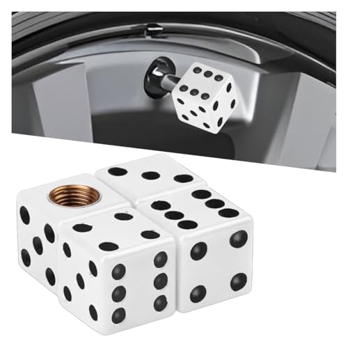 ZIMISI 4PCS Dice Tire Valve Stem Caps, Corrosion Resistant Car Tire Caps, Leakproof Dustproof Wheel Valve Stem Covers, Dice Air Cap Set for Cars, SUVs, Trucks, Motorcycles (White)