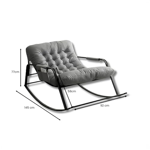 Image of Padded Rocking Lounge Chair with Thick Tufted Cushion, Sturdy Metal Frame, Modern Indoor Rocker Armchair for Living Room, Bedroom, Reading Corner, or Relaxation Space (Grey, Large)