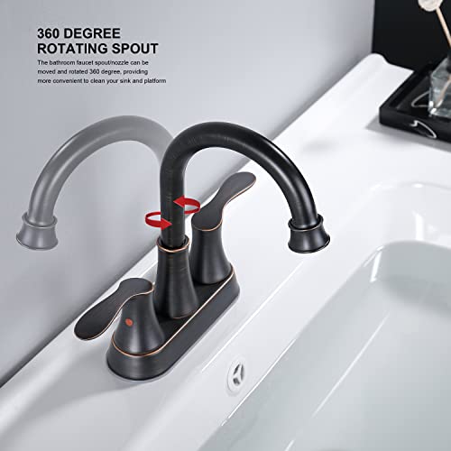 Kirlystone Oil-Rubbed-Bronze Bathroom Sink Faucet, Vintage 4 Inch 2-Handle Bronze Centerset Vanity Faucet With Drain Assembly And Supply Lines #TOP3