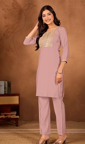 Image of Women's Embroidered Kurta Pant Set | Ethnic Kurta with Pant | Festive & Casual Wear Suit Set for Women