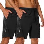 ADUDVLO Mens 2Pack Gym Running Shorts Breathable Quick Dry Lightweight Gym Athletic Short with Zipper Pockets and Reflective Strip (UK, Alpha, XXL, Regular, Regular, 2, Black)