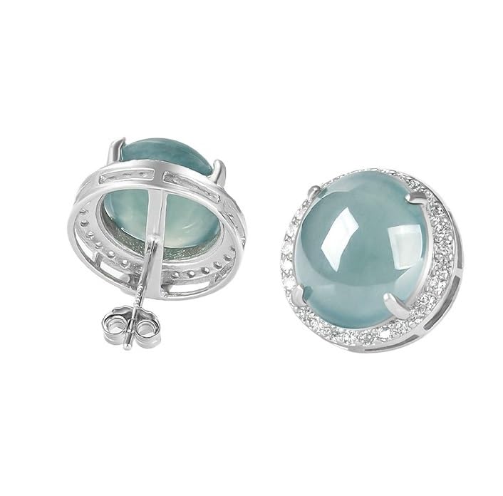 Orecchini in pietra verde blu in giada in argento 925 for donna Grande perno cabochon