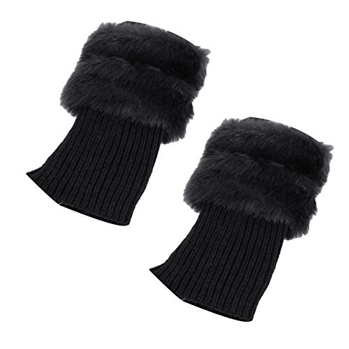 Acamifashion Leg Warmers Cover Winter Women Warm Faux Fur Crochet Knit Leg Warmers Boot Socks Toppers Cuffs - Black