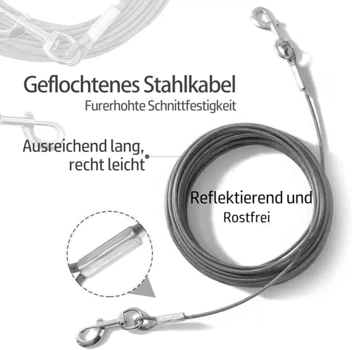 Mi Metty Tie-Out Leinen für Hunde,3/6/9/15m Kausichere Hundeleinen,Tie Out Cables Hofleine Für mittlere bis große Hunde (Dark Grey, 10ft(3M))
