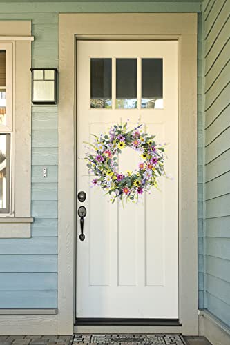 Yawwind 28 Inch Spring Summer Wreaths For Front Door,Artificial Spring Summer Wreaths With Colorful Daisy Lavender And Green Eucalyptus Leaves Large For Spring Summer Indoor And Outdoor Decor #TOP5