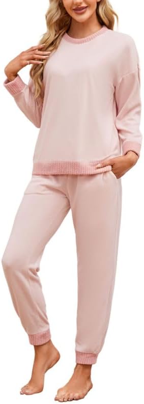 HEARTNICE Womens Pajamas Set Lightweight Fleece Outfit Soft Lounge Pjs Cozy Sleepwear with Jogger Set 2 Piece Long Pullover