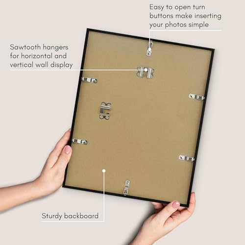 Americanflat 11x14 Picture Frame with Shatter-Resistant Glass - Streamline Collection - Thin Border Picture Frame for Wall Display - Hanging Hardware Included - Black