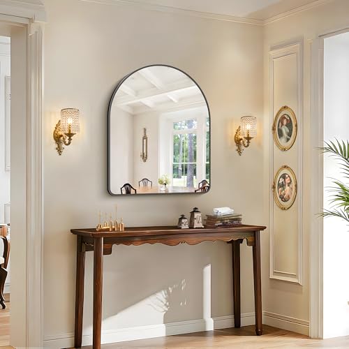 Image of FORBATH Arched Bathroom Mirror 24x30 Inch, Black Bathroom Mirror Wall Mounted Modern Aluminum Alloy Frame Arch Mirror for Bedroom Living Room Entryway, Hanging or Leaning Against Wall