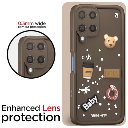 Image of Bintage Ball Bear| Donut| Milk Cake| Baby| Coffee Rubber Case Camera Protection Back Cover Compatible for Samsung Galaxy F12 (4G) - Brown