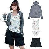 [Teddy] 水着 レディース 体型カバー タンキニ 長袖ラッシュガード ブラトップ ショーツ ショートパンツ 4点セット hys2327 L(11号) H:アイボリー×カラフル