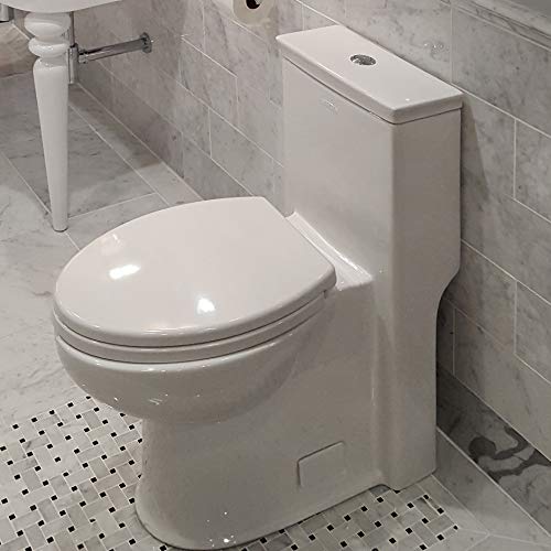 Lacava GL58-001: Inodoro de piso alargado de una sola pieza en porcelana con sistema de descarga sifónica de 1.28 gpf, incluye tanque y tapa, color blanco miniatura 1