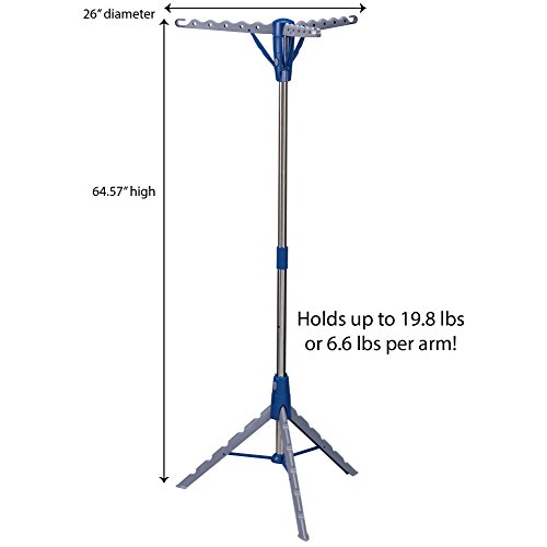 Household Essentials 5009-1 Collapsible Portable Indoor Tripod Clothes Drying Rack for Hanging Laundry | Silver and Blue