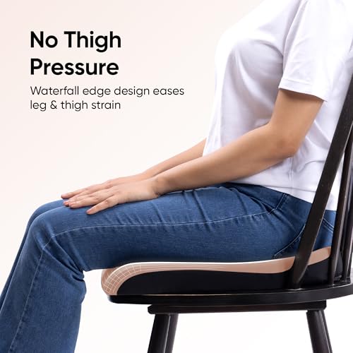 Image of Frido Cloud Seat Cushion with High-Density Memory Foam | Tailbone & Thighs Support Pillow | Washable Stretch Cover | Anti-Slip Base | Portable Handle | Ideal for Office, Car & Home Chairs, Mocha Brown