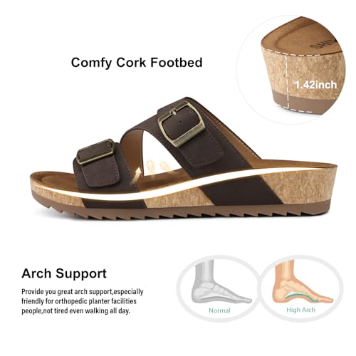 Image of SHIBEVER Comfortable Slides Sandals for Women: Wedge Adjustable Buckle Slip on Slide - Arch Support Open Toe Woman Sandal