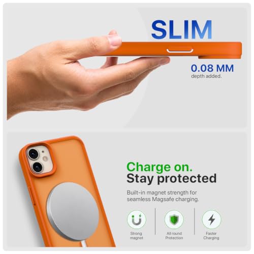 Image of Pikkme Back Cover for iPhone 12 /12 Pro | Mag-Safe Compatible | Smoke Frosted Transparent Matte Finish | Hard PC + Soft TPU | Shockproof | Raised Camera Protection Bumper Case (Orange Smoke Mag-Safe)