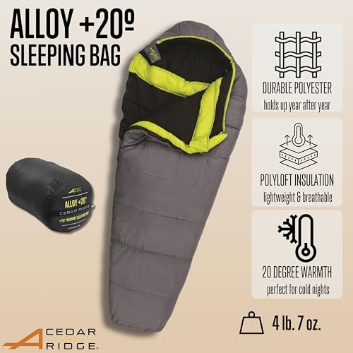 ALPS Cedar Ridge Alloy 20 Bolsa de Dormir – Bolsa de Dormir para Camping de 20 Grados con Aislamiento PolyLoft, Exterior de Poliéster Duradero, Construcción de Dos Capas y Bolsa de Compresión para Camping y Viaje miniatura 2