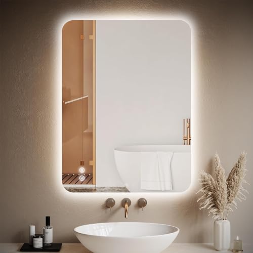 EOGOW Backlit Mirror for Bathroom 36x24 Backlit LED Bathroom Mirror Wall Mounted with Anti-Fog Stepless Dimmable 3 Color Lights High Lumen UL Listed Tempered Glass