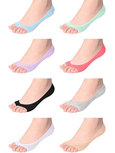 8 Pairs Peep Toe Liner Socks Women No Show Hidden Socks with Non-slip Heel Grip