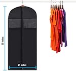 Plixio 60" Sacs de vêtements noirs pour les vêtements suspendus, Sac de costume pour les hommes pour le voyage et les vêtements Rangement de robe de femme, chemises, manteaux, housse de costume - Comprend une fermeture éclair et une fenêtre transparente (paquet de 6)