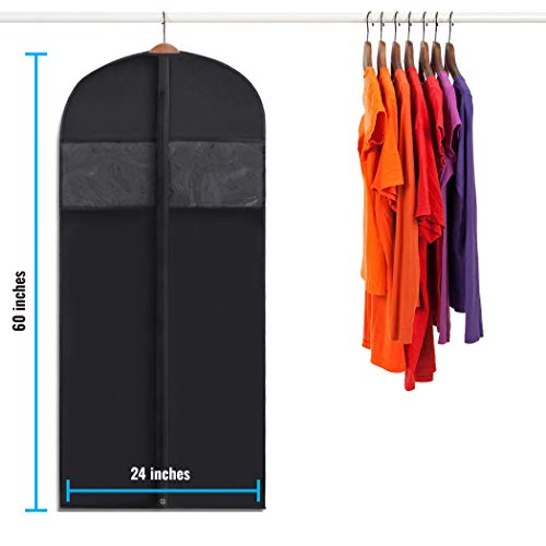 Plixio 60” Hanging Garment Bags Suit Bag for Travel and Clothing Storage of Dresses, Dress Shirts, Coats—Includes Zipper and Transparent Window (Pack of 6)