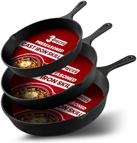 Utopia Kitchen Cast Iron Skillet Set 3 Piece 6 8 10 Inch PFAS-Fre...