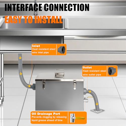 8 lbs Commercial Grease Trap for Home Restaurants Under Sink, Stainless Steel Interceptor