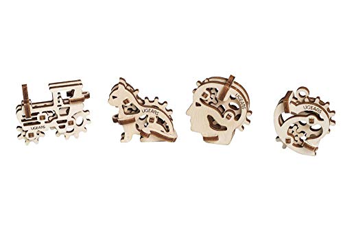 UGEARS 70029 U-Fidgets Tribiks Puzzle Pieces Set with 4 Models Anti-Stress 3D Puzzle Self Assembly Kit 4 Mini Miniature Model Mechanical Models Plywood Construction Kit