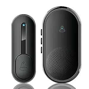 Wireless Doorbell, IP55 Waterproof Mini Door Bells Wall Plug-in Cordless Ring doorbell -1000ft Range, 55 Chimes, 5 Levels Volume, LED Indicator, Battery Operated Door Chime Kit Easy Install, Black