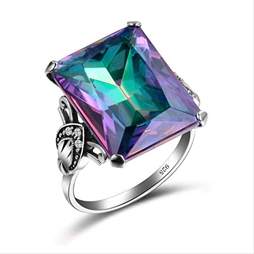 Bague en argent 925 topaze mystique carrée arc-en-ciel pour femme haute joaillerie