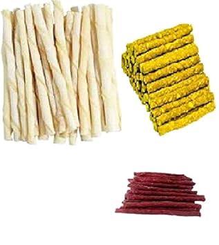 Hanu Best Combo Offer Dog Chew Munchy Sticks Chicken Flavor (250gm) & Dog Chew Munchy Sticks Mutton Flavor (250gm) & Calcium Stick (250gm) for Puppies & Dogs .750-06