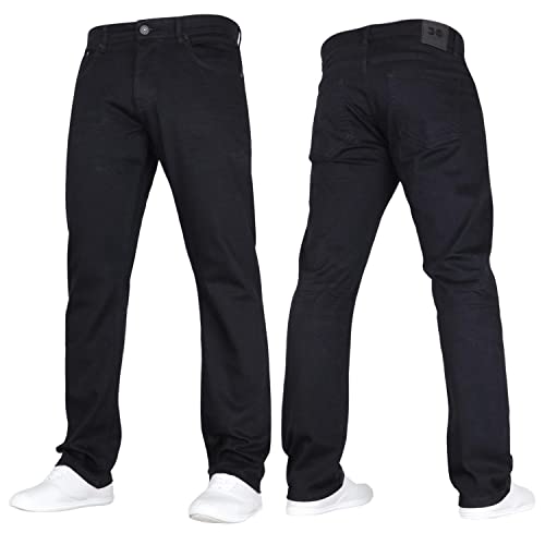 Crosshatch New Mens Stretch Straight Leg Classic Regular Fit Basic Denim Jeans by Jeanbase Black 34W X 32L