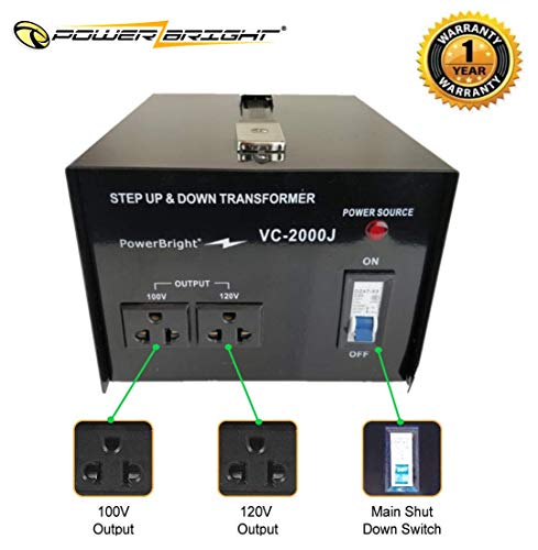 PowerBright 2000 Watts Japanese Voltage Transformers, Step Up and Down Japan Converter, Can be Used in 120 Volt and 100V Countries, Convert from 120V to 100V and 100V to 120V, Universal Outlet Socket - Thumbnail 3
