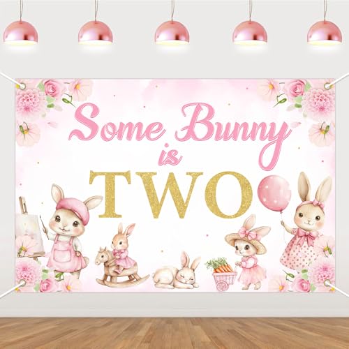 Some Bunny is Two Birthday Backdrop for Girls 2nd Birthday Party 5x3ft