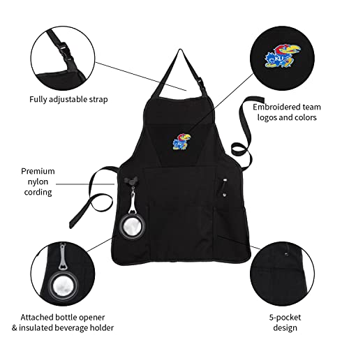 Team Sports America Outdoor Colligiate Black Grilling Apron | University Of Kansas | Made Of Durable Cotton | Beverage Opener And Multi-Tool |Sports And Tailgaiting Apparel #TOP2
