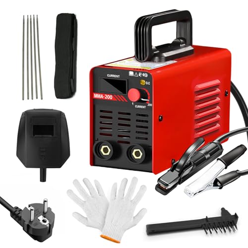 Soldadora de electrodo MMA de 200 A, soldadora de arco de 220 V con pantalla LED, kit con casco de soldadura, martillo para escoria, cepillo con arranque en caliente