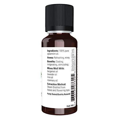 Now Essential Oils, Spearmint Oil, Stimulating Aromatherapy Scent, Steam Distilled, 100% Pure, Vegan, Child Resistant Cap, 1-Ounce #TOP1