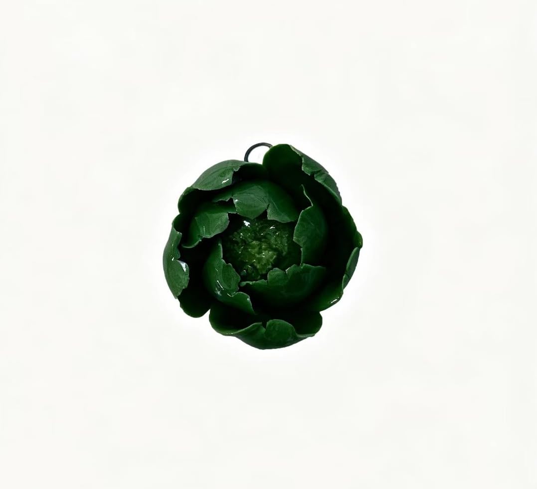 Dark Green,Peony Flower Bud, 1.57",Ceramic Flower Wall Art Decor, Artificial Flower Wall Sculpture,Handmade Ceramic Flowers for Home,Hallway,Living Room, Kitchen,Bathroom