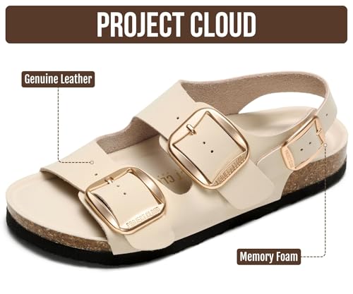 Image of Project Cloud 100% Genuine Leather Ankle Strap Footbed Sandal with Lightweight & Comfortable Walking Fisherman Sandals for Women - Non Slip Memory Foam Slingback Womens Sandals 2026 (Garda)
