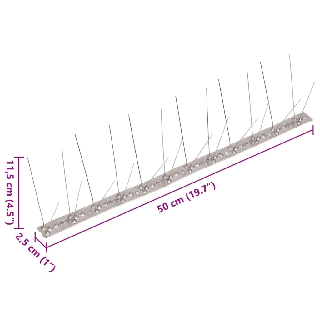 Mangloder - Juego de 20 púas antipalomas de acero inoxidable, 10 m en total, 4 filas, 115 mm de púas, para balcón, jardín, terraza, protección contra palomas y gatos