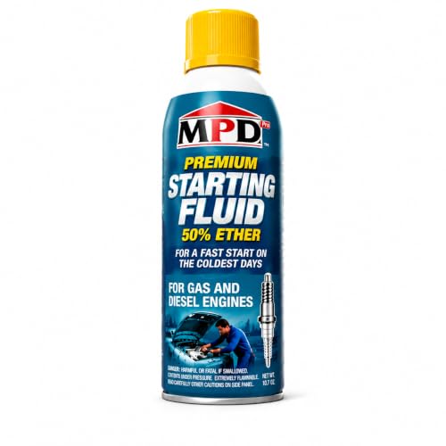 MPD Pro Starter Starting Fluid Spray Premium 50% Ether Formula for Fast Cold Starts Works to -65F Gas & Diesel Engines Upper Cylinder Lubrication 10.7 oz (1-Pack)