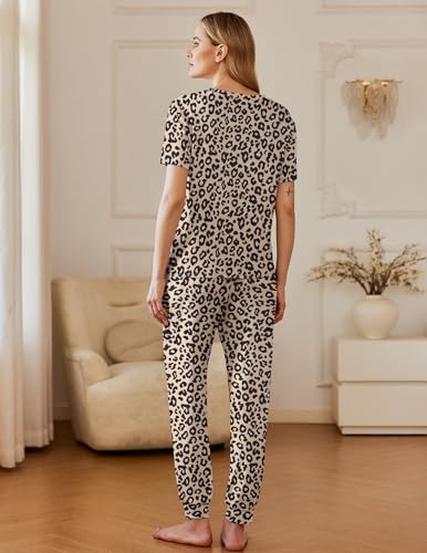 Image of Ekouaer Pajamas for Women Set 2 Pack Lounge Set Short Sleeve Pjs Joggers Long Pants Loungepwear with Pockets